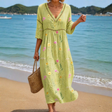 Light Green Midi Dress with Delicate Flowers
