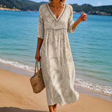 Soft Midi Dress with Natural Leaf Print