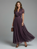 Oriana - Pleated V Neck Maxi Dress