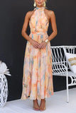 Lotte - Long Watercolor Print Halterneck Dress