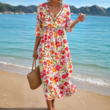 Soft Summer Midi Dress with Vibrant Floral Print