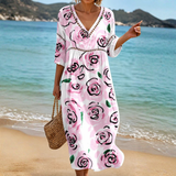 Soft Rose Print Beach Dress