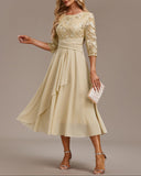 Elin - Champagne Dress with Delicate Embroidery