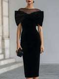 Regina ❘ Black Velvet Midi Dress with Dramatic Bow