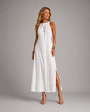 Jimena | Relaxed Embroidered Mandarin Collar Midi Dress