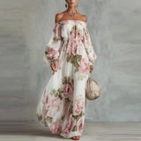 PEONIA | Off-the-Shoulder Floral Maxi Dress with Long Sleeves