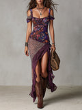 Robe Maxi Violette Imprimé Léopard et Floral Fente Haute Urban Nomad