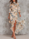 Turtleneck Floral Print Chiffon Maxi Dress