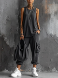 Harper | Ensemble Gilet Sans Manches et Pantalon Cargo Jogger, Mélange Rayon