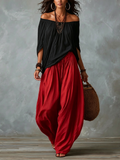 Marisol | Ensemble Top Court Épaules Dénudées et Pantalon Lanterne, Mélange Rayon