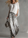 Monica | Ensemble Top Col Bateau et Pantalon en Mousseline à Imprimé Léopard Dégradé
