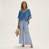 GISELLE | V-NECK VARSITY TOP & STRIPE WIDE-LEG SET