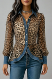 Fablenne™ | Leopard Print Denim Panel Contrast Longline Jacket