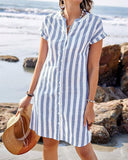 Ellie - Elegant Striped Shirt Dress